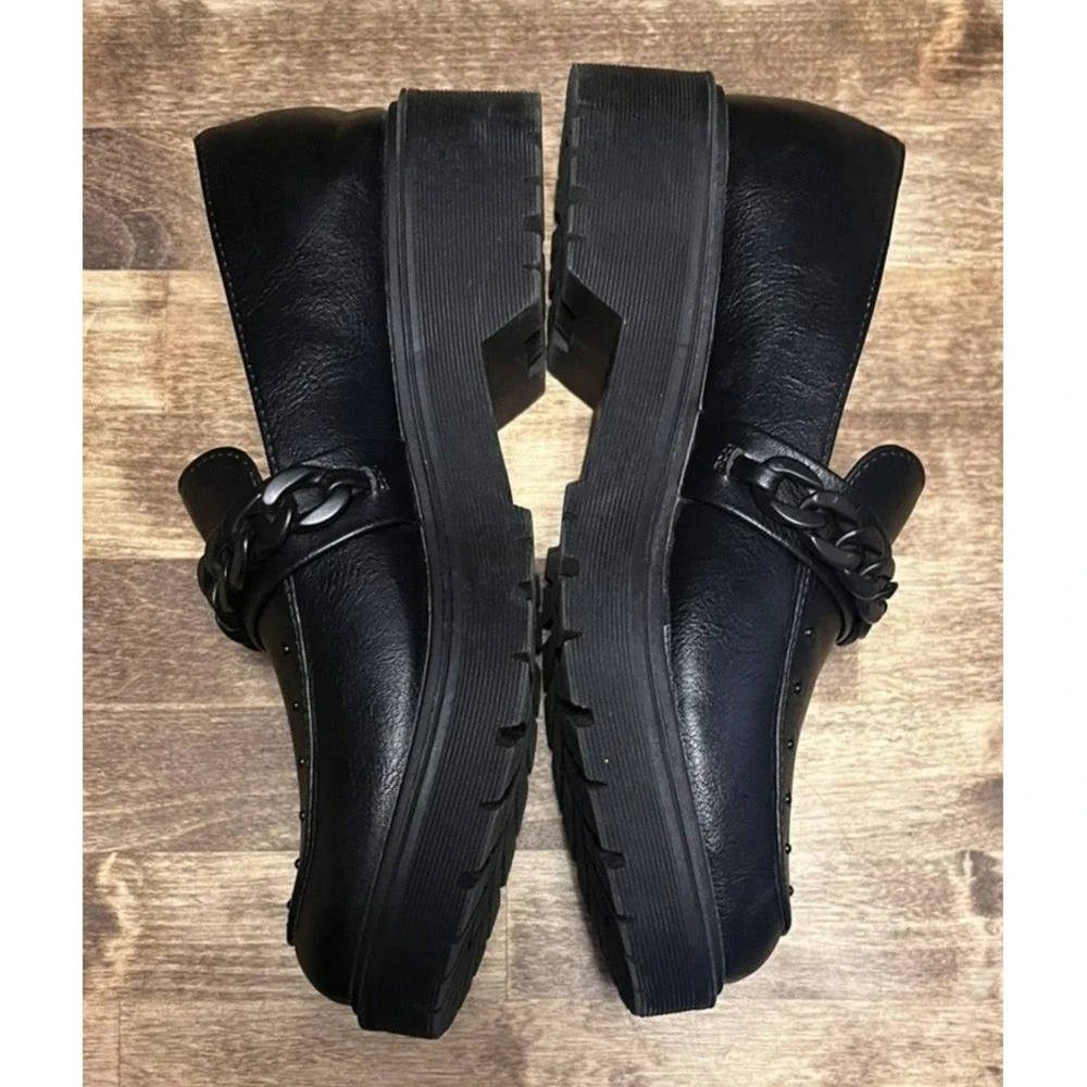 Report Hayden Chain Link Platform Loafers Black Lug Sole Studded Womens Size 7.5